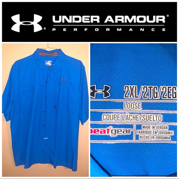 XXL Under Armour Blue SS Fishing Shirt - Picture 1 of 5